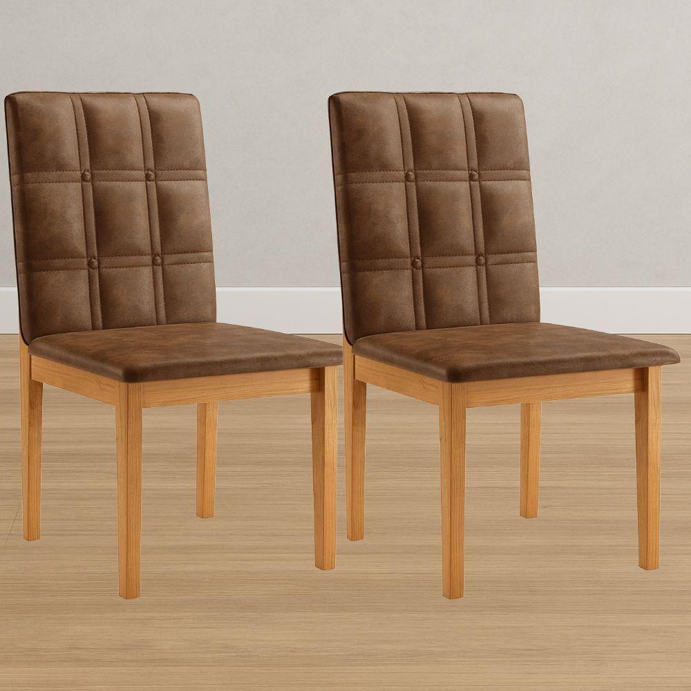 Conjunto 2 Cadeiras ágata Verona Marrom Com Botões Pés Em Madeira Jcm - 2