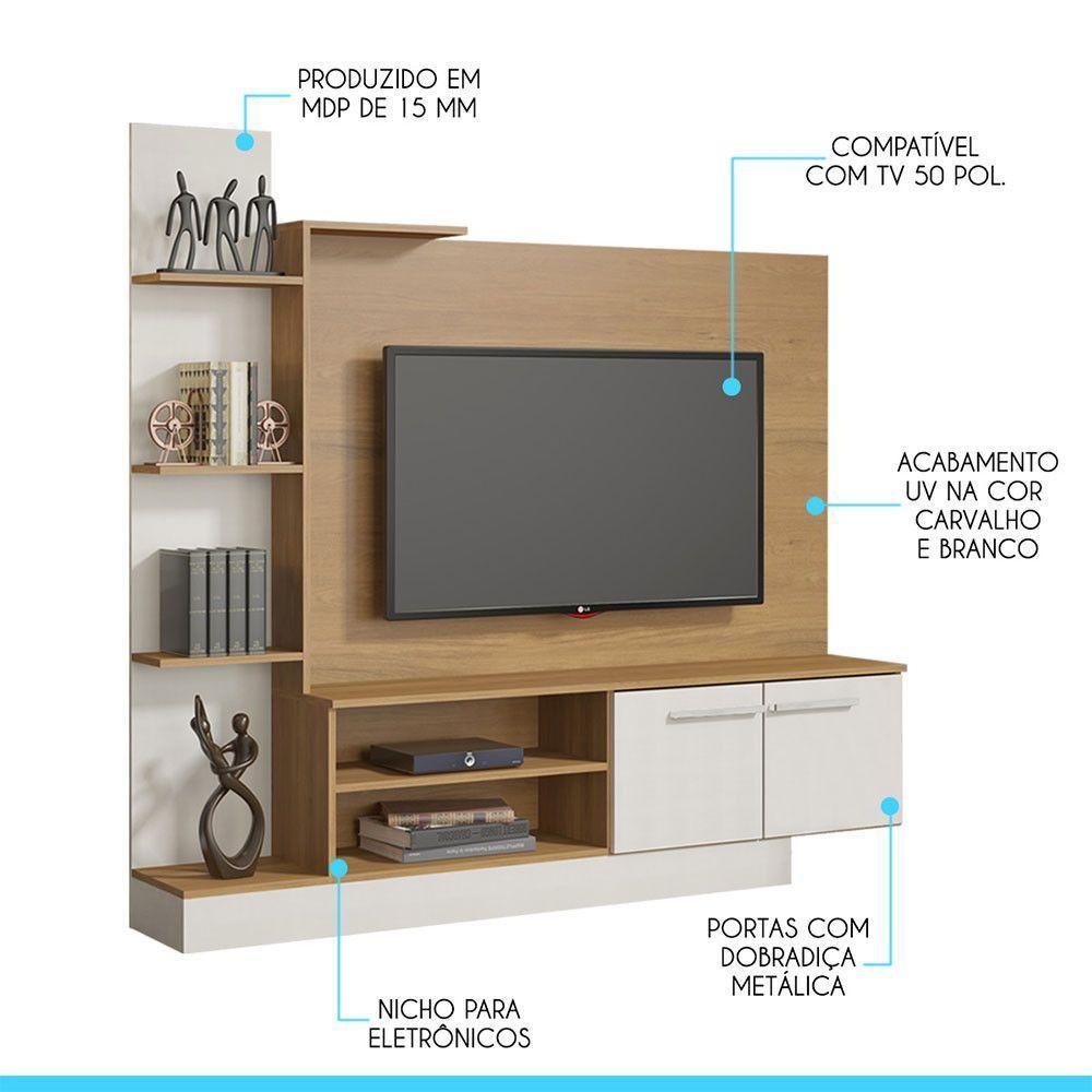 Estante Home Para Tv 50 Polegadas 165x155cm Mdp Menu Móveis Carvalho - 3