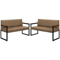 Conjunto 2 Sofás De 2 Lugares Niterói Couro Bege Em Metal Preto - 1