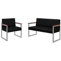 Conjunto Sofá 2 Lugares E 1 Poltrona Niterói Couro Preto Em Metal Champanhe - 1