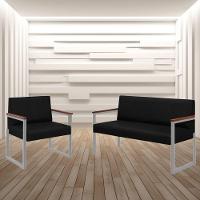 Conjunto Sofá 2 Lugares E 1 Poltrona Niterói Couro Preto Em Metal Champanhe - 2