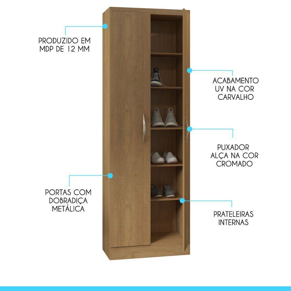Armário Multiuso Com 2 Portas 61x182cm Mdp Menu Móveis Carvalho - 2