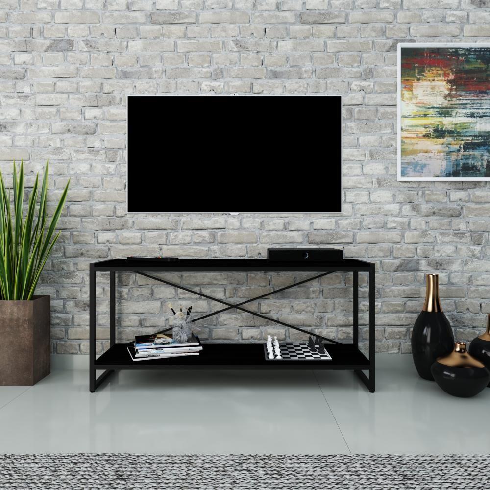 Rack P-tv Dynamica 120x30x56cm C-02 Prateleiras Preto ônix - Est.preta Preto ônix - Est.preta - 2