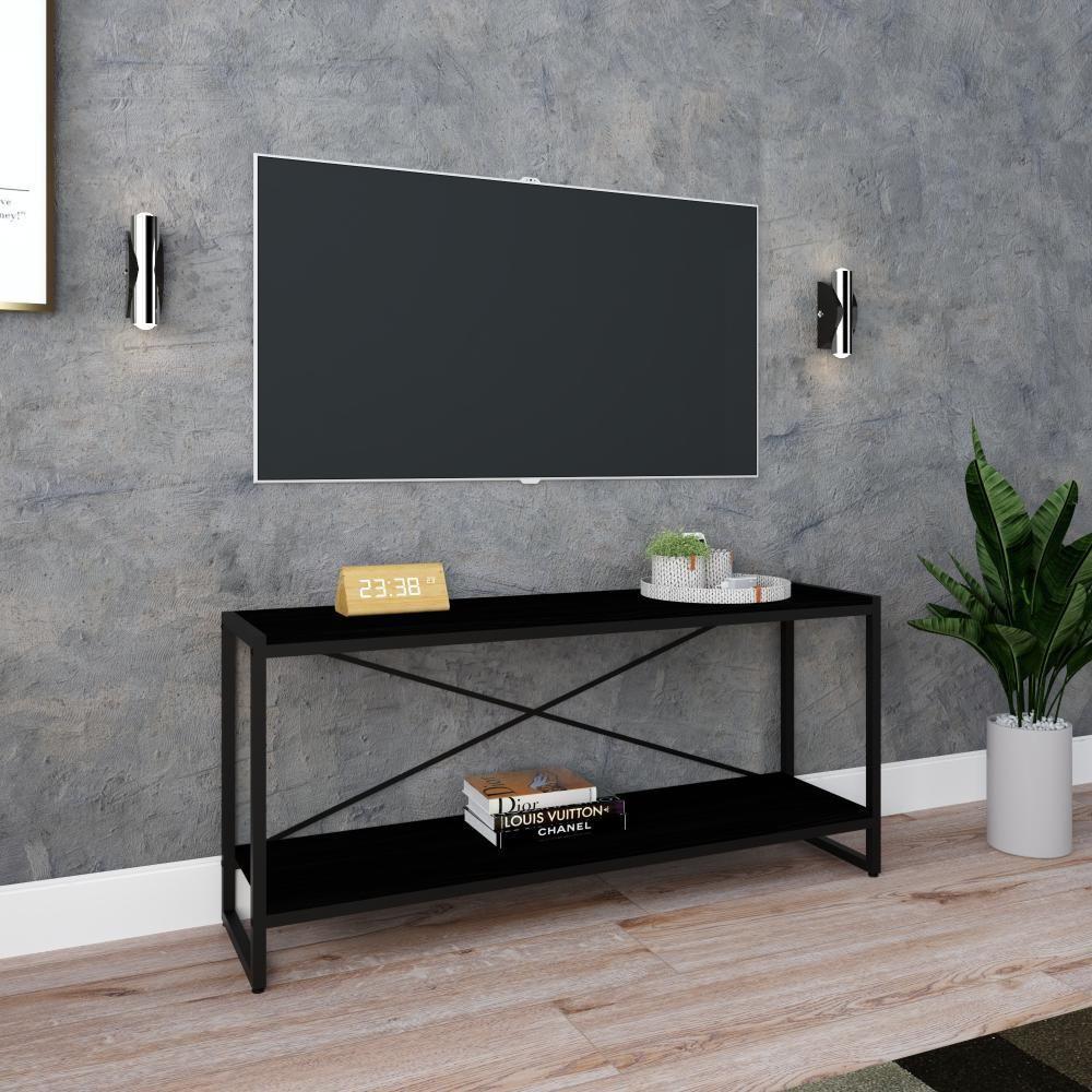 Rack P-tv Dynamica 120x30x56cm C-02 Prateleiras Preto ônix - Est.preta Preto ônix - Est.preta - 3