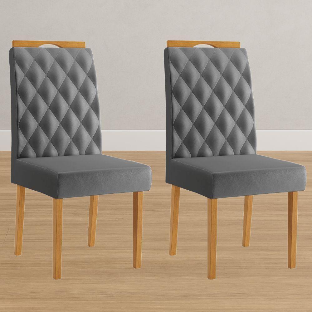 Conjunto 2 Cadeiras Rubi Veludo Cinza Pés Em Madeira Jcm - 2