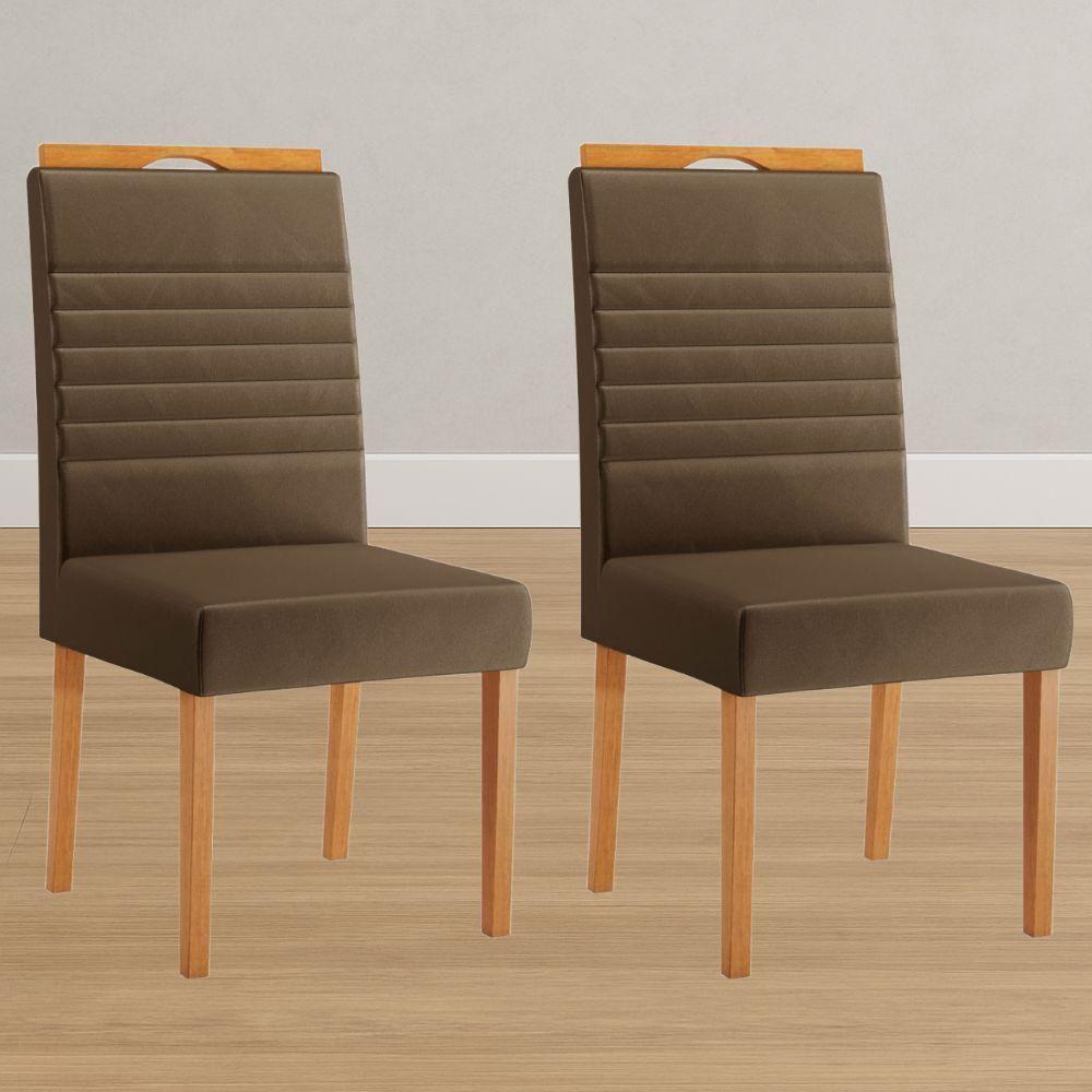 Conjunto 2 Cadeiras Horizonte Veludo Marrom Pés Em Madeira Jcm - 2
