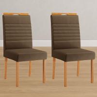 Conjunto 2 Cadeiras Horizonte Veludo Marrom Pés Em Madeira Jcm - 2