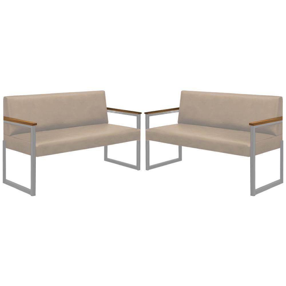 Conjunto 2 Sofás De 2 Lugares Niterói Couro Off White Em Metal Champanhe - 1