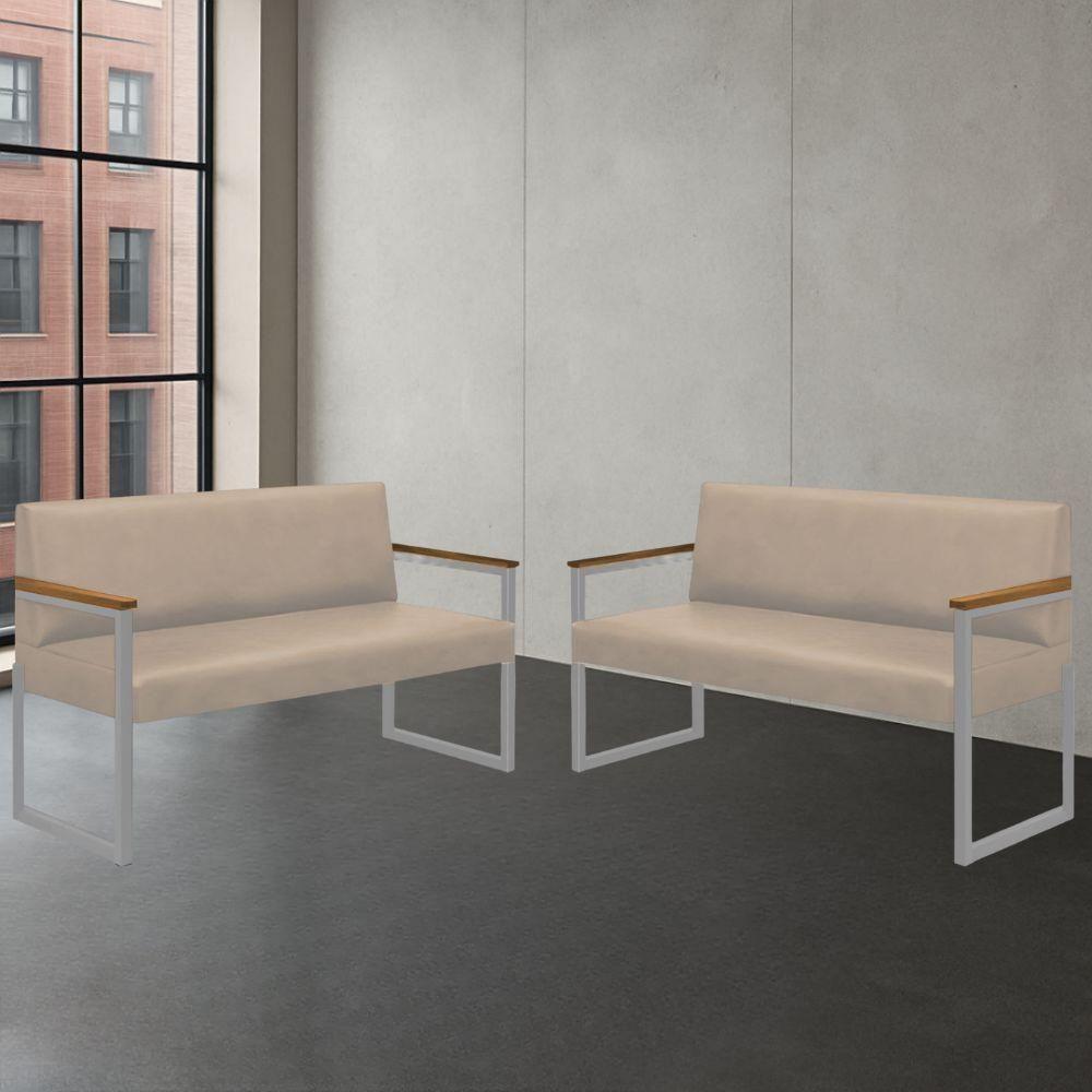 Conjunto 2 Sofás De 2 Lugares Niterói Couro Off White Em Metal Champanhe - 2