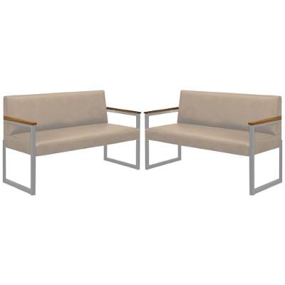 Conjunto 2 Sofás De 2 Lugares Niterói Couro Off White Em Metal Champanhe