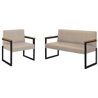 Conjunto Sofá 2 Lugares E 1 Poltrona Niterói Couro Off White Em Metal Preto - 1