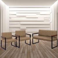 Conjunto Sofá 2 Lugares E 2 Poltronas Niterói Couro Bege Em Metal Preto - 2