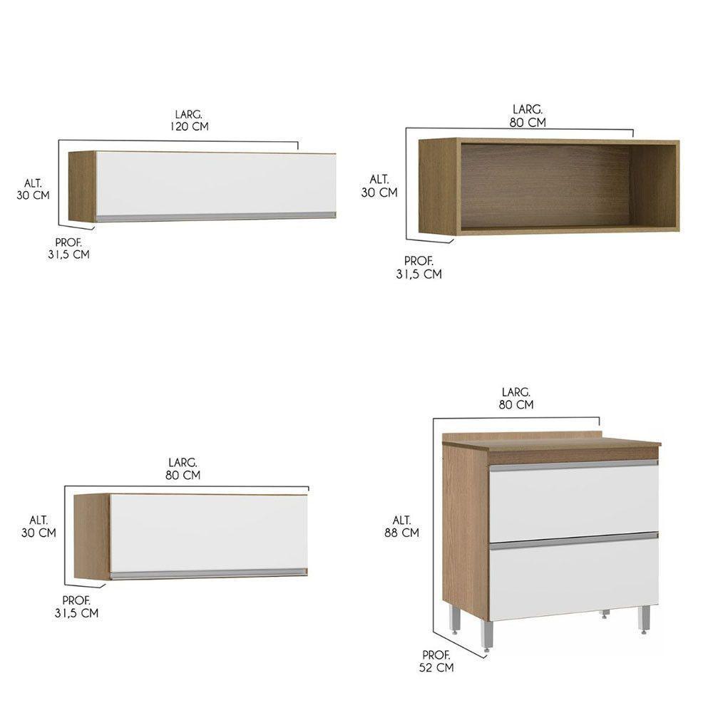 Armário Cozinha Modulado Completo 7 Peças Mdp Menu Móveis Branco - 3
