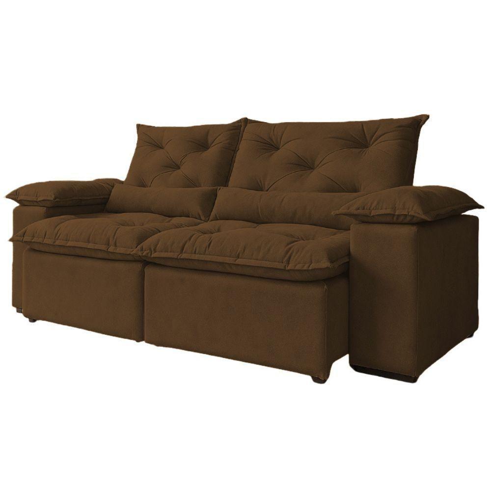 Sofá Retrátil Reclinável Porto Veludo Marrom 2 M - 1