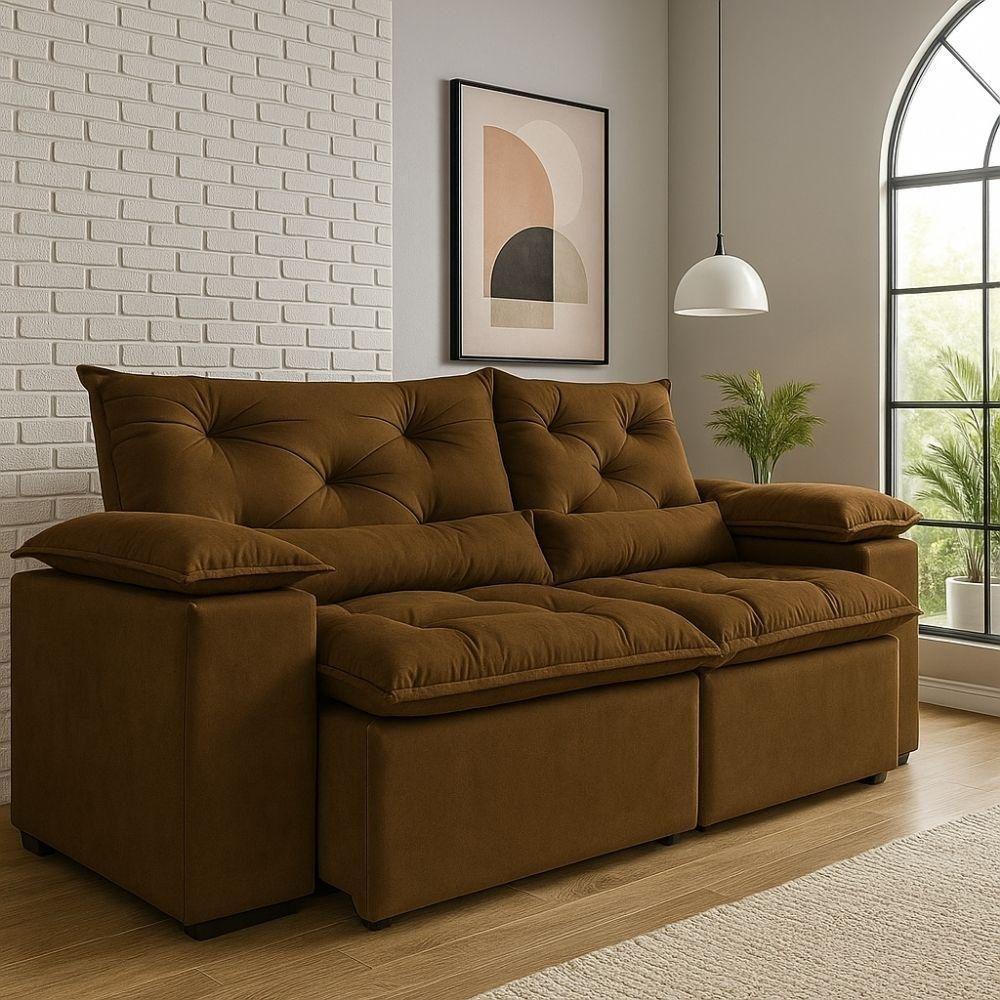 Sofá Retrátil Reclinável Porto Veludo Marrom 2 M - 2