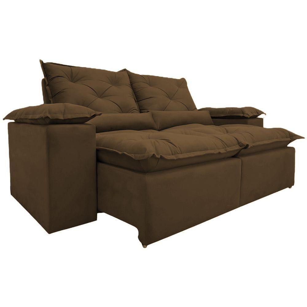 Sofá Retrátil Reclinável Porto Veludo Marrom 2 M - 5