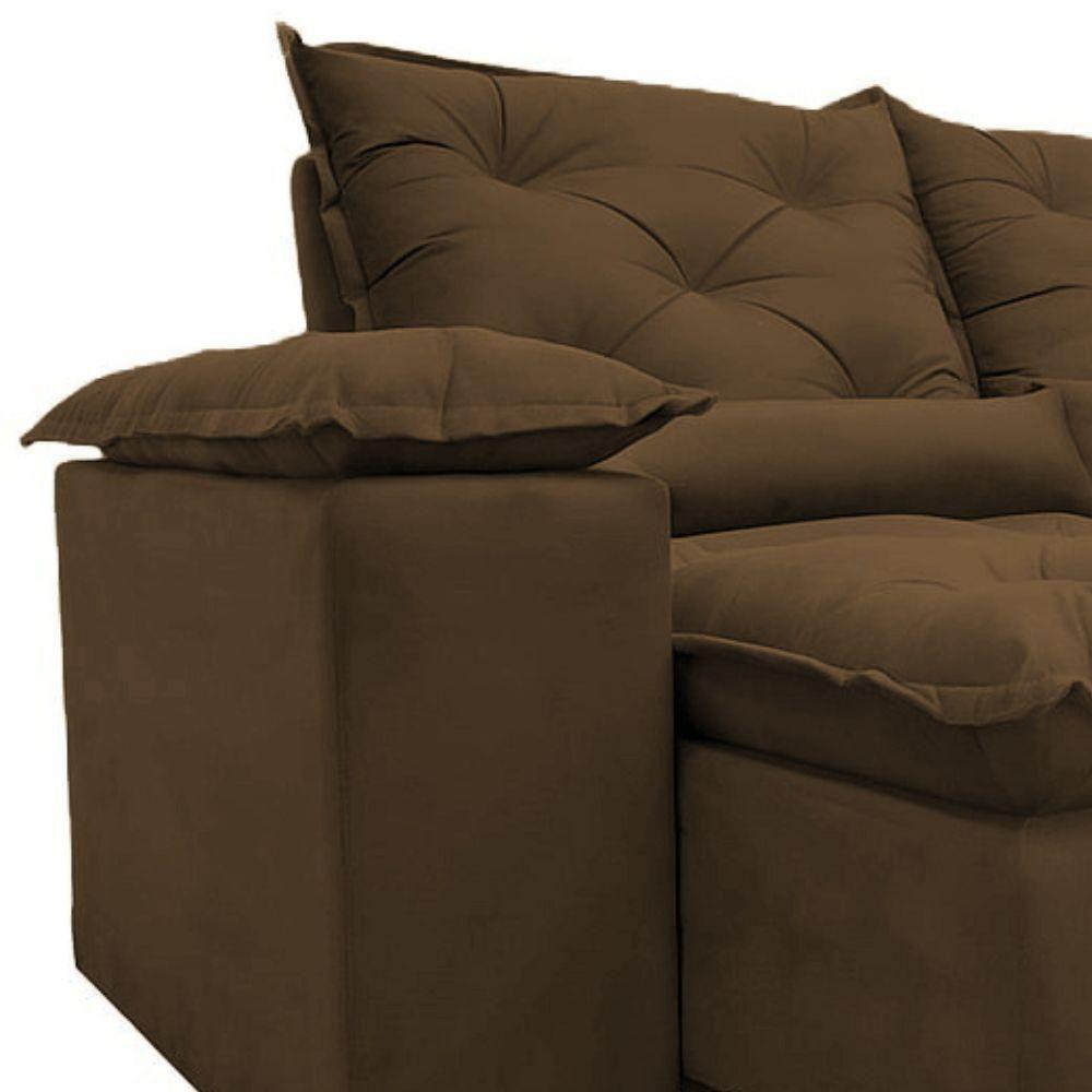 Sofá Retrátil Reclinável Porto Veludo Marrom 2 M - 6