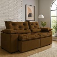 Sofá Retrátil Reclinável Porto Veludo Marrom 2 M - 2