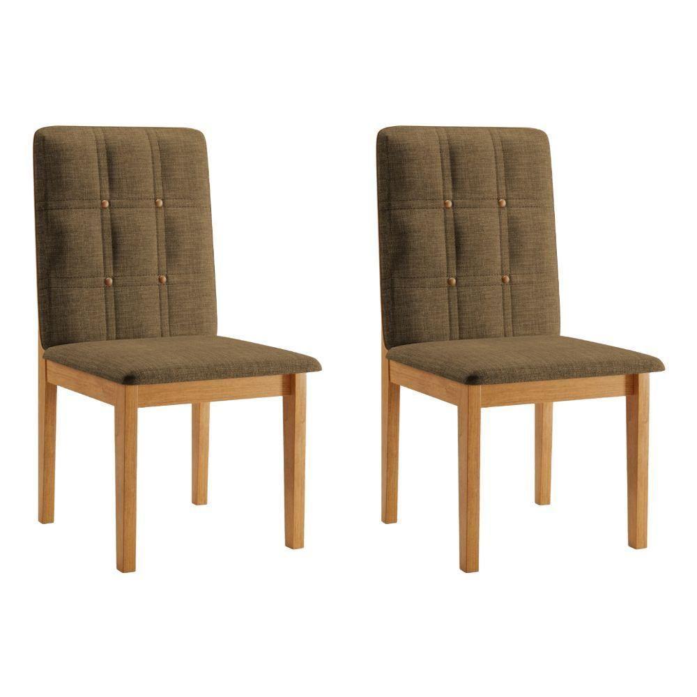 Conjunto 2 Cadeiras ágata Linho Marrom Com Botões Pés Em Madeira Jcm - 1