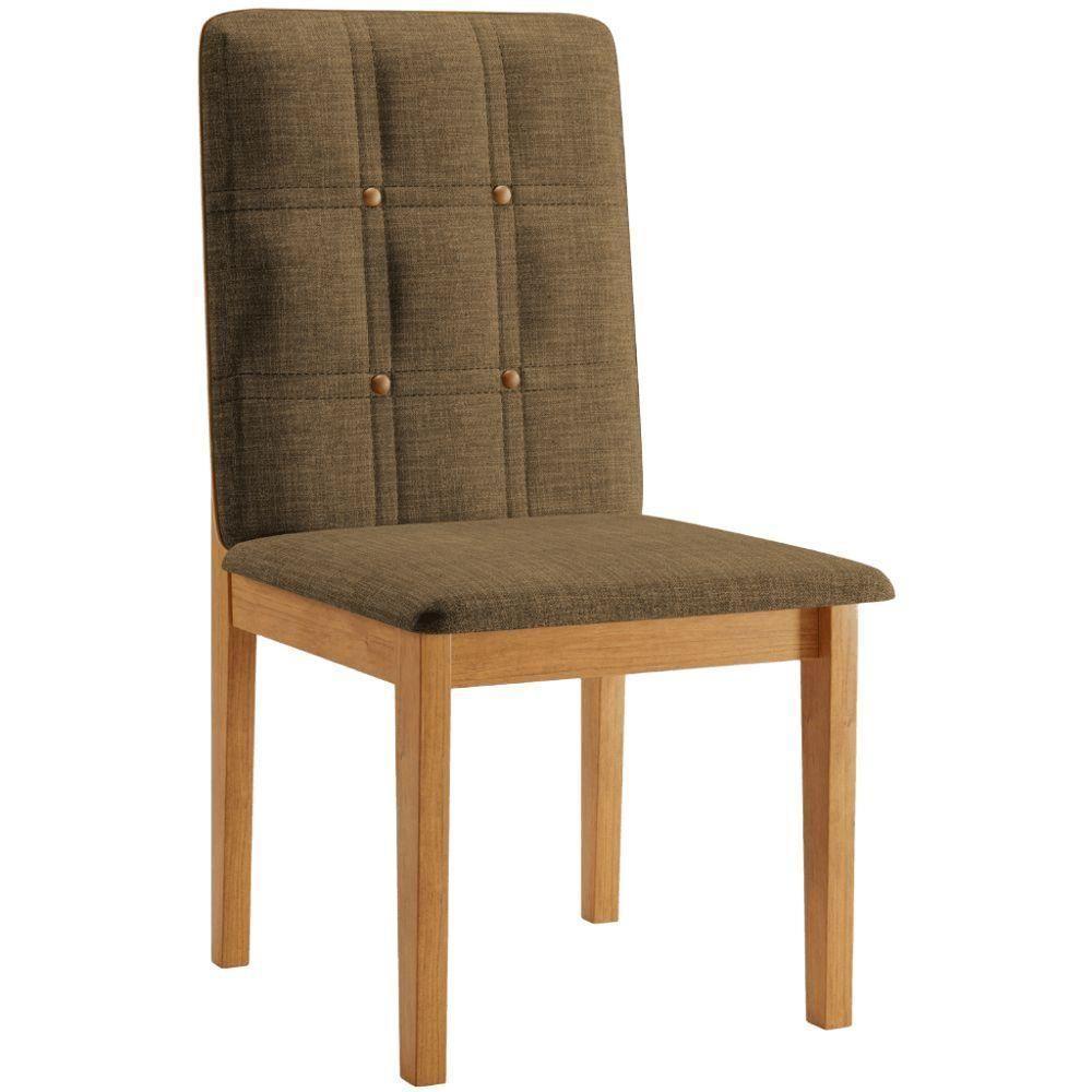 Conjunto 2 Cadeiras ágata Linho Marrom Com Botões Pés Em Madeira Jcm - 5