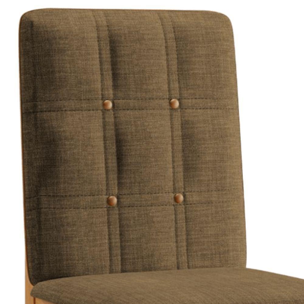 Conjunto 2 Cadeiras ágata Linho Marrom Com Botões Pés Em Madeira Jcm - 7