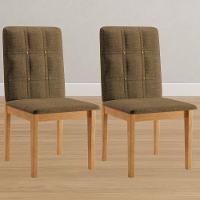 Conjunto 2 Cadeiras ágata Linho Marrom Com Botões Pés Em Madeira Jcm - 2