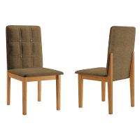 Conjunto 2 Cadeiras ágata Linho Marrom Com Botões Pés Em Madeira Jcm
