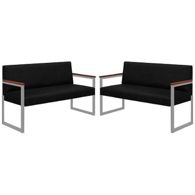 Conjunto 2 Sofás De 2 Lugares Niterói Couro Preto Em Metal Champanhe