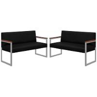 Conjunto 2 Sofás De 2 Lugares Niterói Couro Preto Em Metal Champanhe - 1