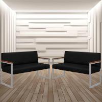 Conjunto 2 Sofás De 2 Lugares Niterói Couro Preto Em Metal Champanhe - 2