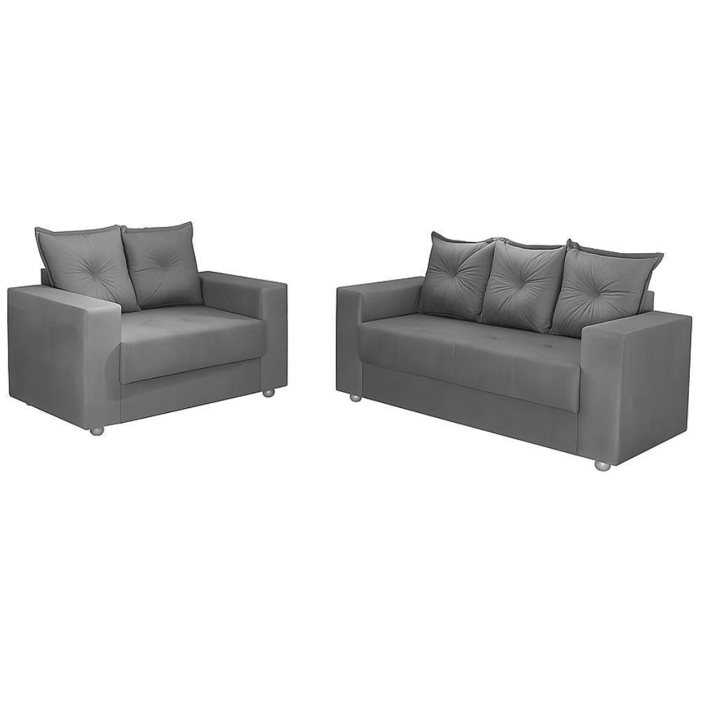 Conjunto Sofá 2 E 3 Lugares Palermo Veludo Cinza - 1