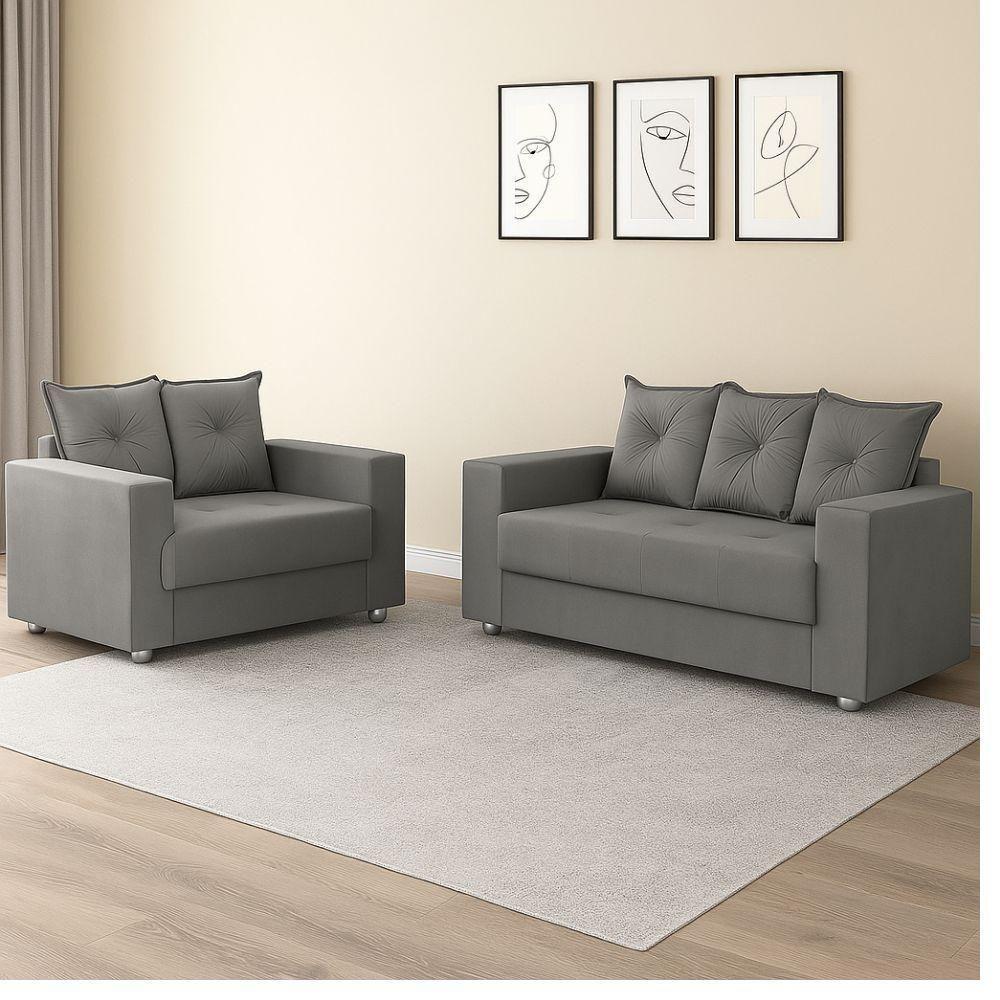 Conjunto Sofá 2 E 3 Lugares Palermo Veludo Cinza - 2