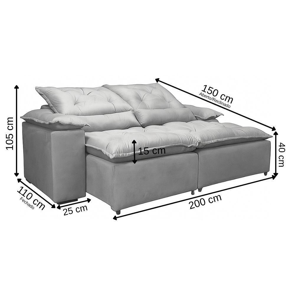 Sofá Retrátil Reclinável Porto Veludo Bege 2 M - 3