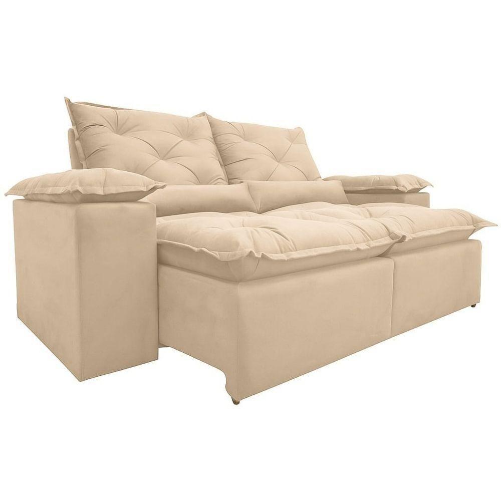 Sofá Retrátil Reclinável Porto Veludo Bege 2 M - 5