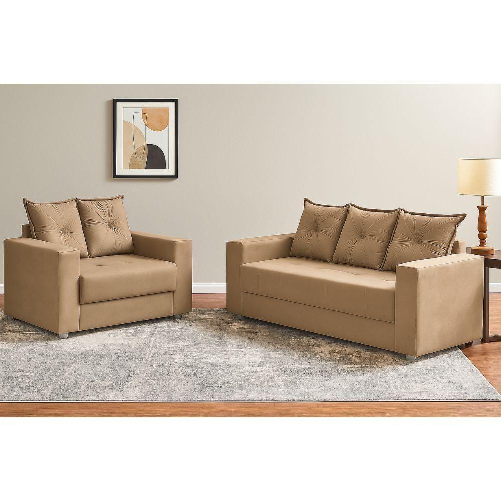 Conjunto Sofá 2 E 3 Lugares Palermo Veludo Cappuccino - 2