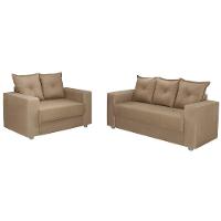 Conjunto Sofá 2 E 3 Lugares Palermo Veludo Cappuccino - 1