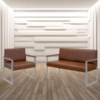 Conjunto Sofá 2 Lugares E 1 Poltrona Niterói Couro Marrom Em Metal Champanhe - 2