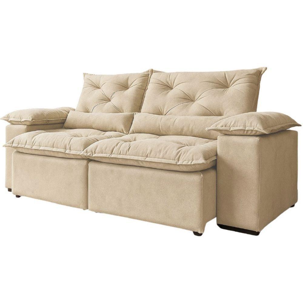 Sofá Retrátil Reclinável Porto Veludo Bege 1,80 M - 1