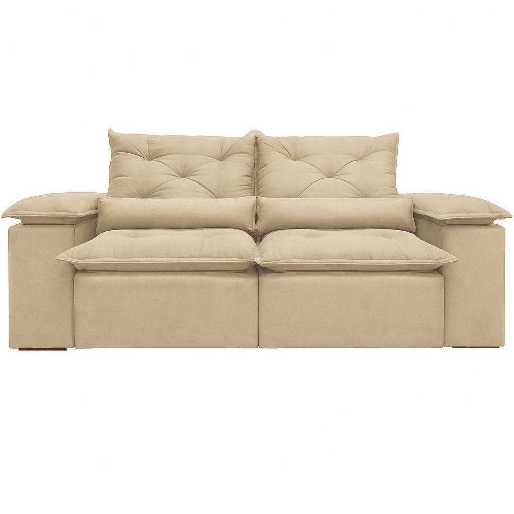 Sofá Retrátil Reclinável Porto Veludo Bege 1,80 M - 4