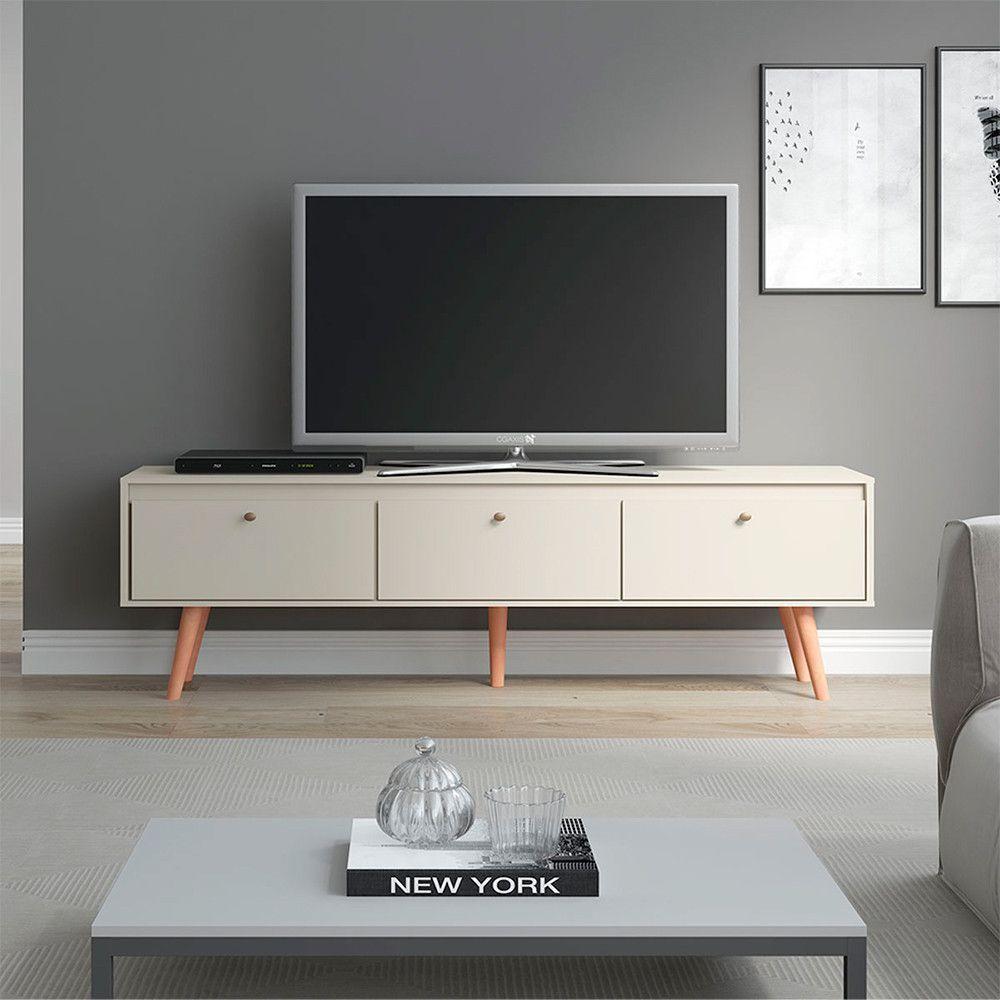 Rack Grande Retrô Para Tv 65 Pol 3 Portas Mdp Menu Móveis Champanhe - 1