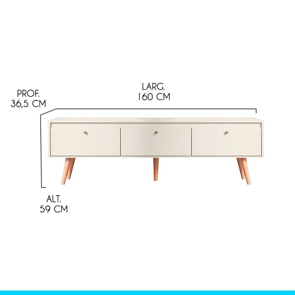 Rack Grande Retrô Para Tv 65 Pol 3 Portas Mdp Menu Móveis Champanhe - 3