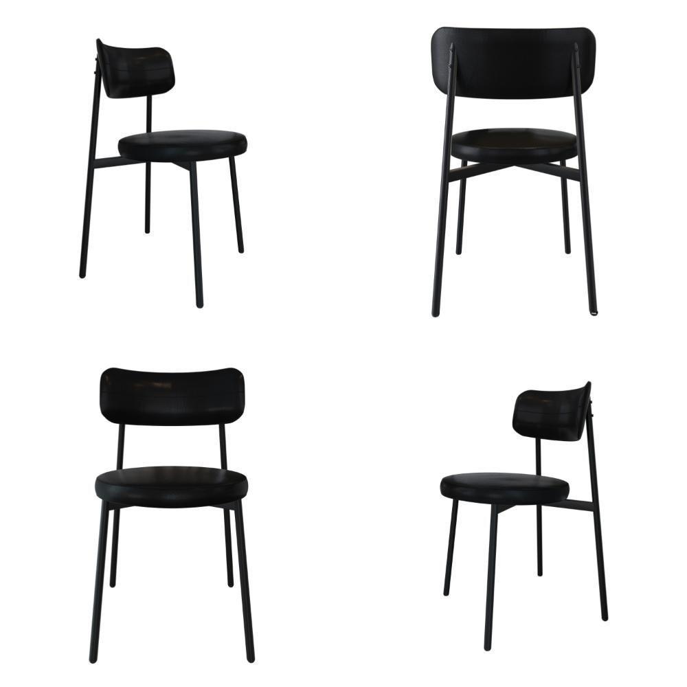 4 Unidades Cadeira Kyta Fixa C-4 Pés 50 X 44,7 X 83,8 Cm. Courino Preto Courino Preto - 1