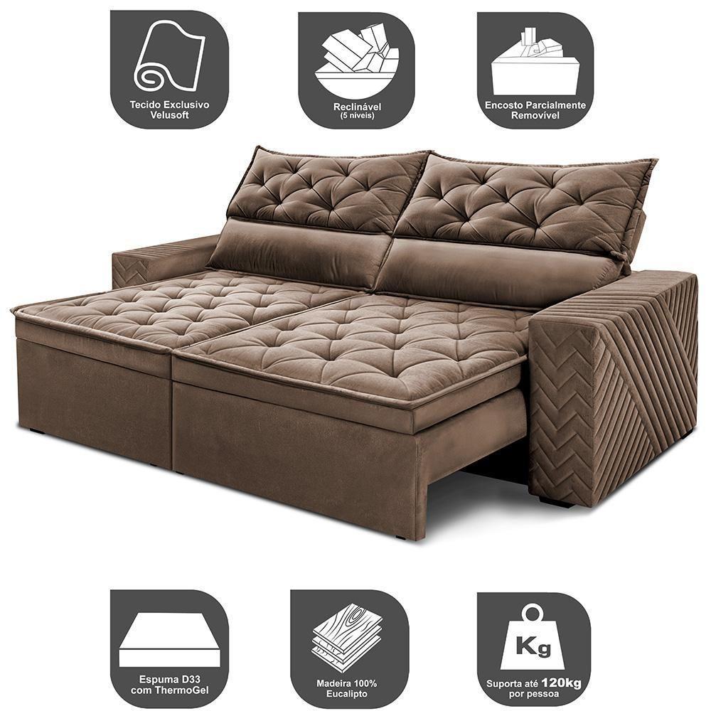 Sofá Retrátil E Reclinável 2,00m Essence Velusoft Castor Cama Inbox - 3