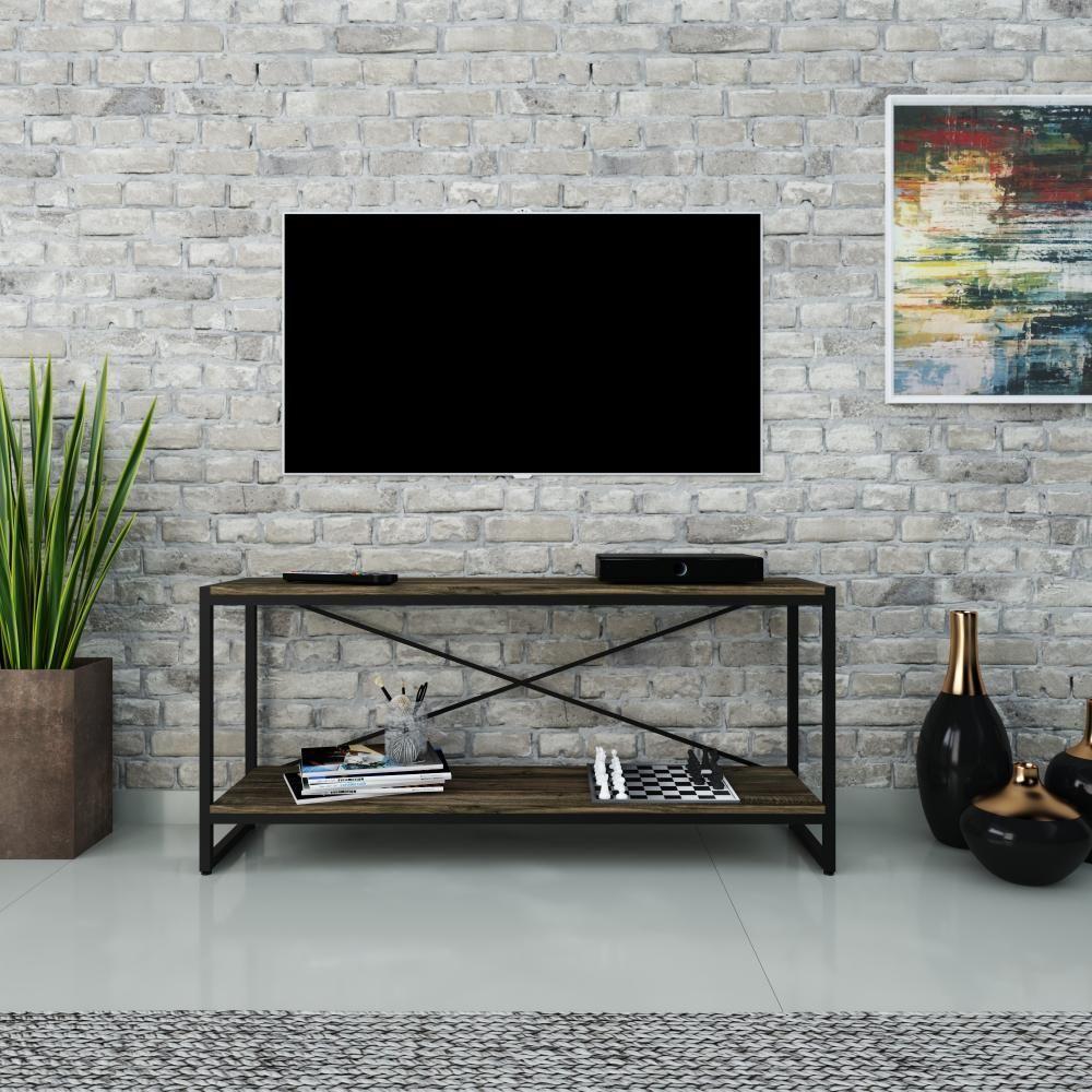 Rack P-tv Dynamica 120x30x56cm C-02 Prateleiras Carvalho Dark - Est.preta Carvalho Dark - Est.preta - 2