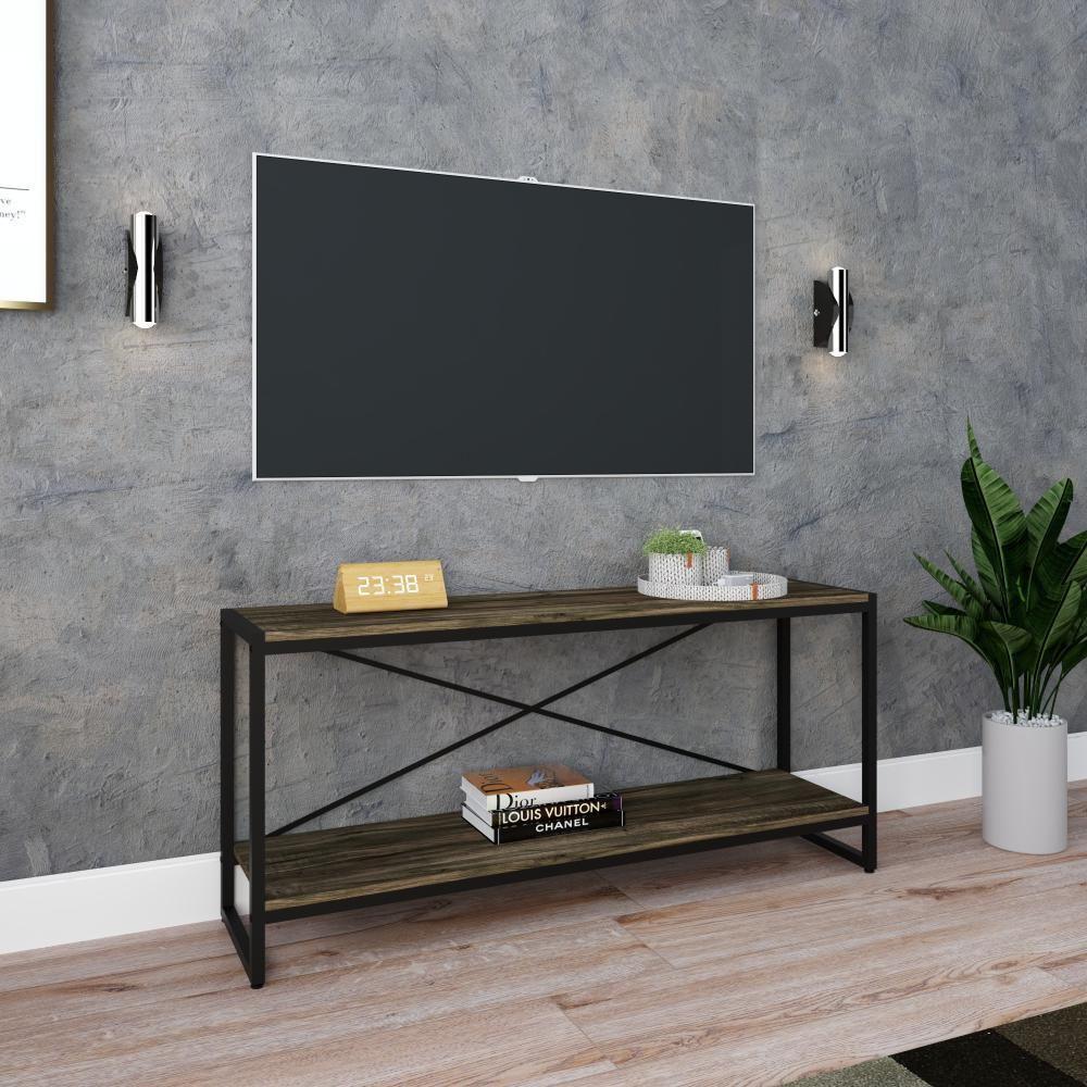 Rack P-tv Dynamica 120x30x56cm C-02 Prateleiras Carvalho Dark - Est.preta Carvalho Dark - Est.preta - 3