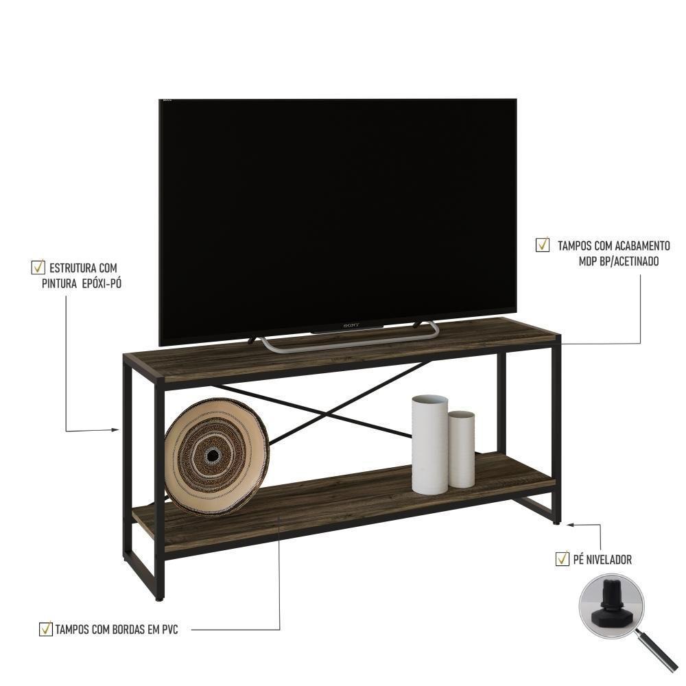 Rack P-tv Dynamica 120x30x56cm C-02 Prateleiras Carvalho Dark - Est.preta Carvalho Dark - Est.preta - 4