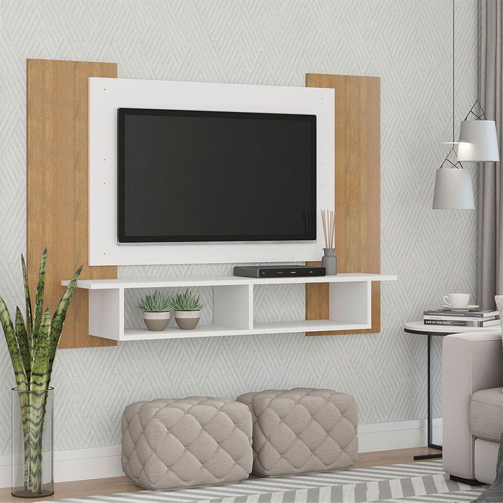 Painel Tv Atlanta 50 Pol Com Nichos Mdp Carvalho Menu Móveis Carvalho - 1