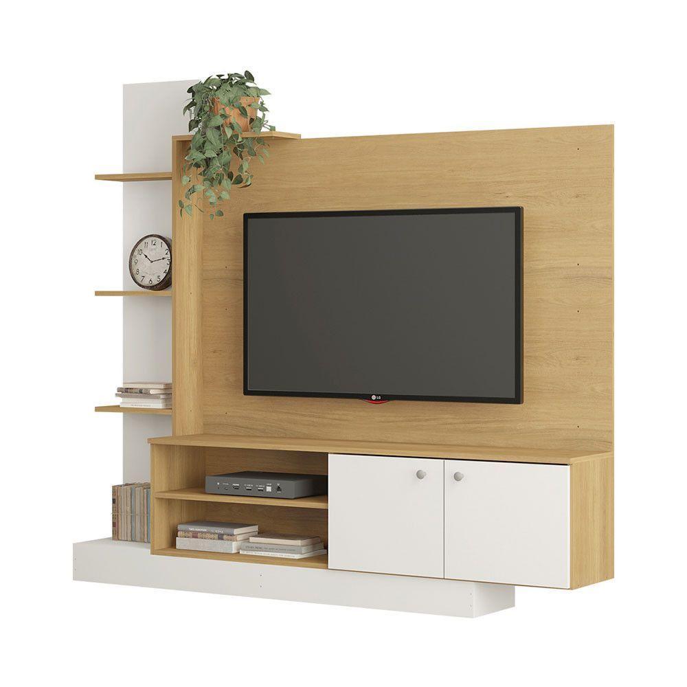 Estante Home Tv 55 Polegadas 5 Nichos 2 Portas Menu Móveis Carvalho - 2