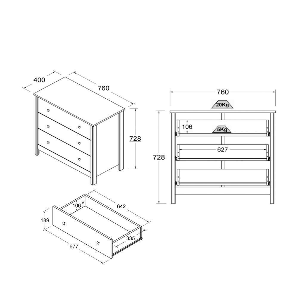 Berço Multifuncio3x1+ Cômoda Ditália 3 Gavetas Bbi-51 Dm-219 - 7