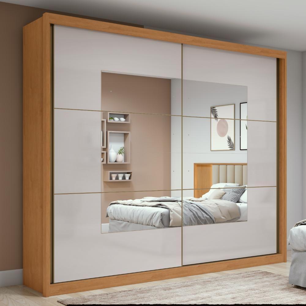 Guarda-roupa Casal 100% Mdf 2 Portas 6 Gavetas Easy Max Com Espelho Amendoa/off White - 2